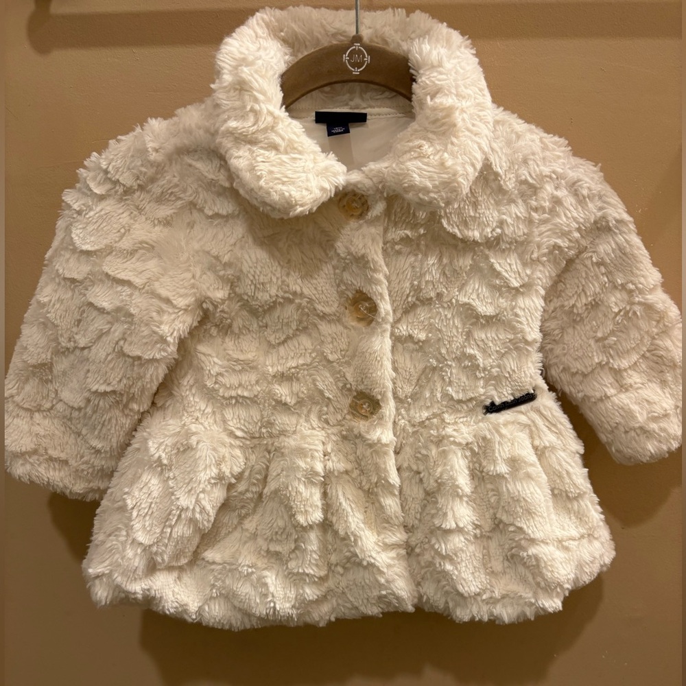 Calvin Klein Ivory White Faux Fur Toddler Girls Coat Jacket Size 18 Months